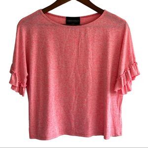 Absolutely Creative Cropped Shirt Pink Short Sleeve with ruffle sleeve Medium